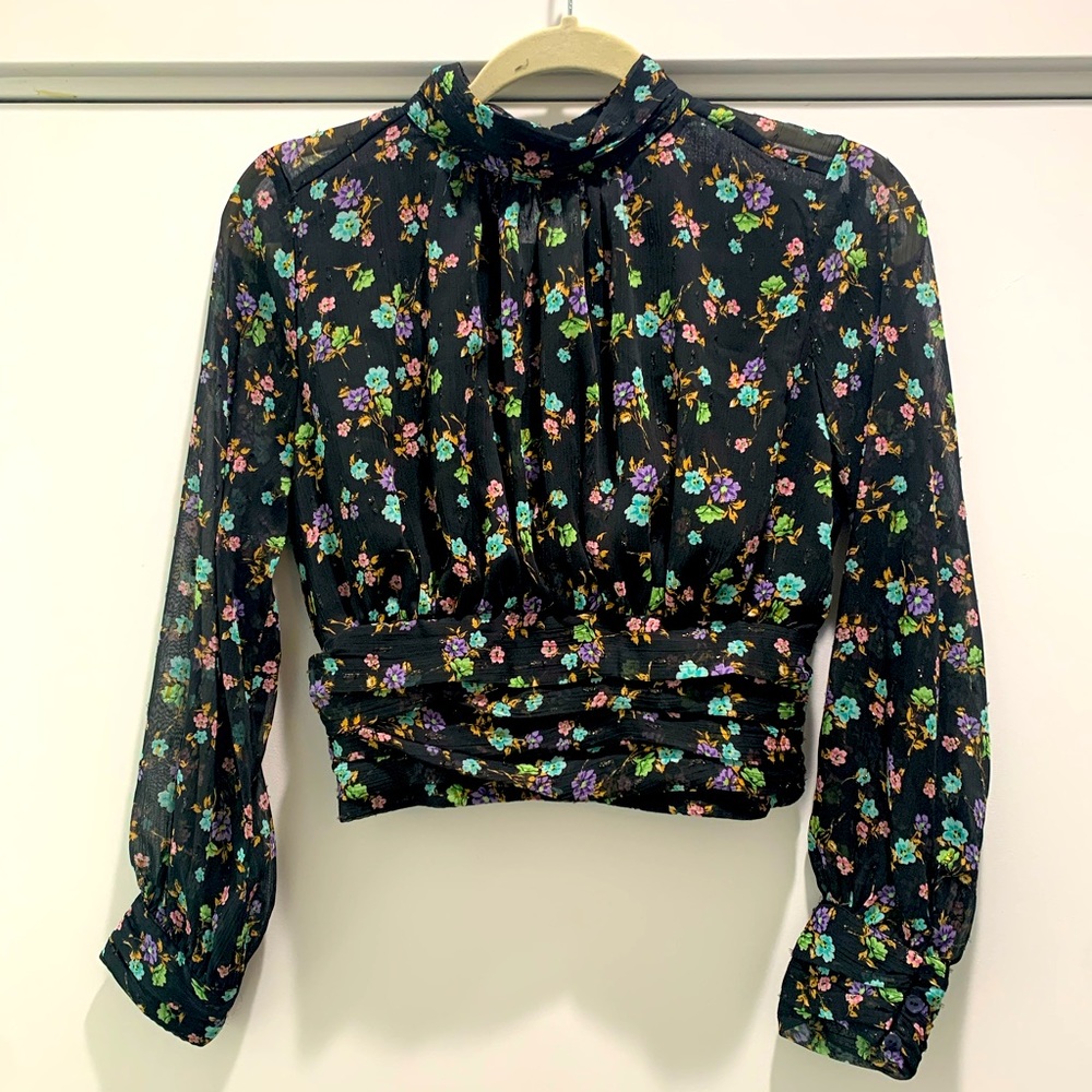 Zara Women’s Multi-Colored Floral Long Sleeve Crop Blouse